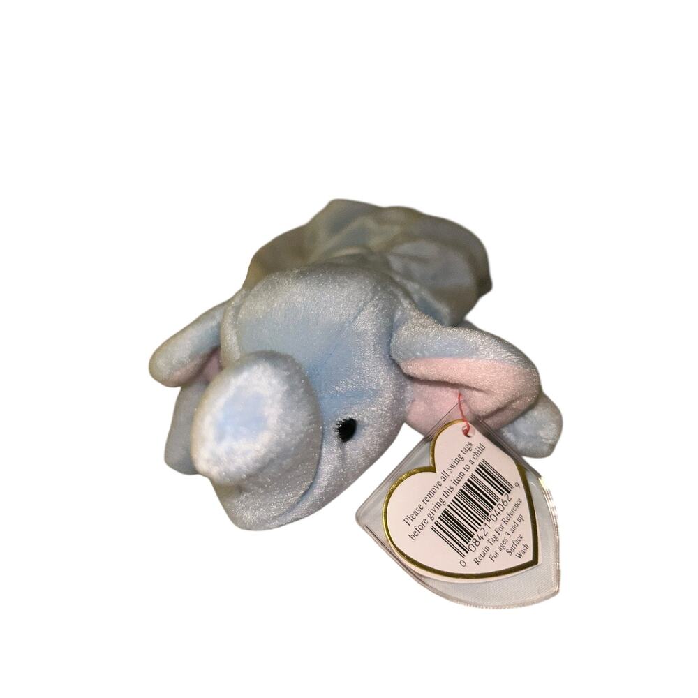 Ty Beanie Baby "Peanut" the Elephant - 1995 Light Blue,PVC Pellets,No Tush Stamp